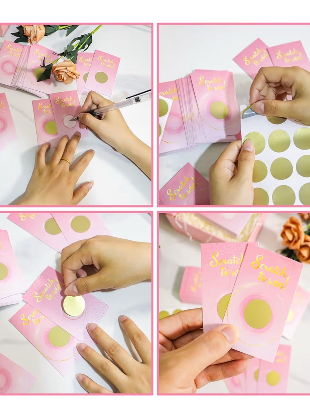Pink Scratch-Off Party Cards with Gold Reveal